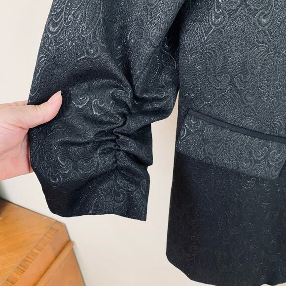 NEW LOGO Lavish Size L Metallic Jacquard Blazer Jacket Black Ruched Sleeve - Picture 9 of 12